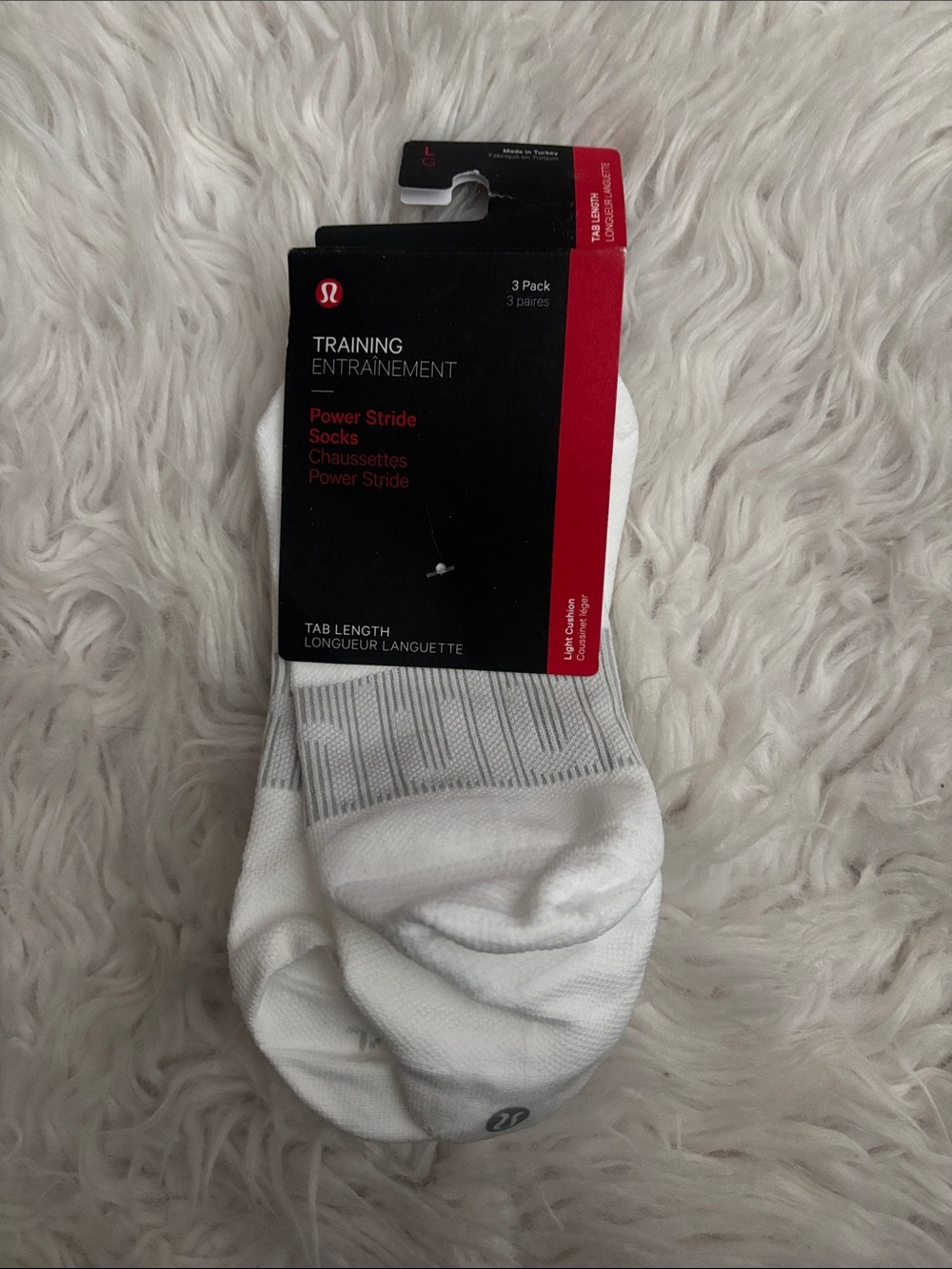 Lululemon Men’s Power Stride Tab Socks, White, Size Large